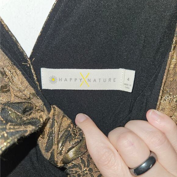 Happy x Nature Gold Floral Tie Front Jumpsuit Sleeveless V-Neck Wide Leg Sz 4 S - Picture 14 of 14